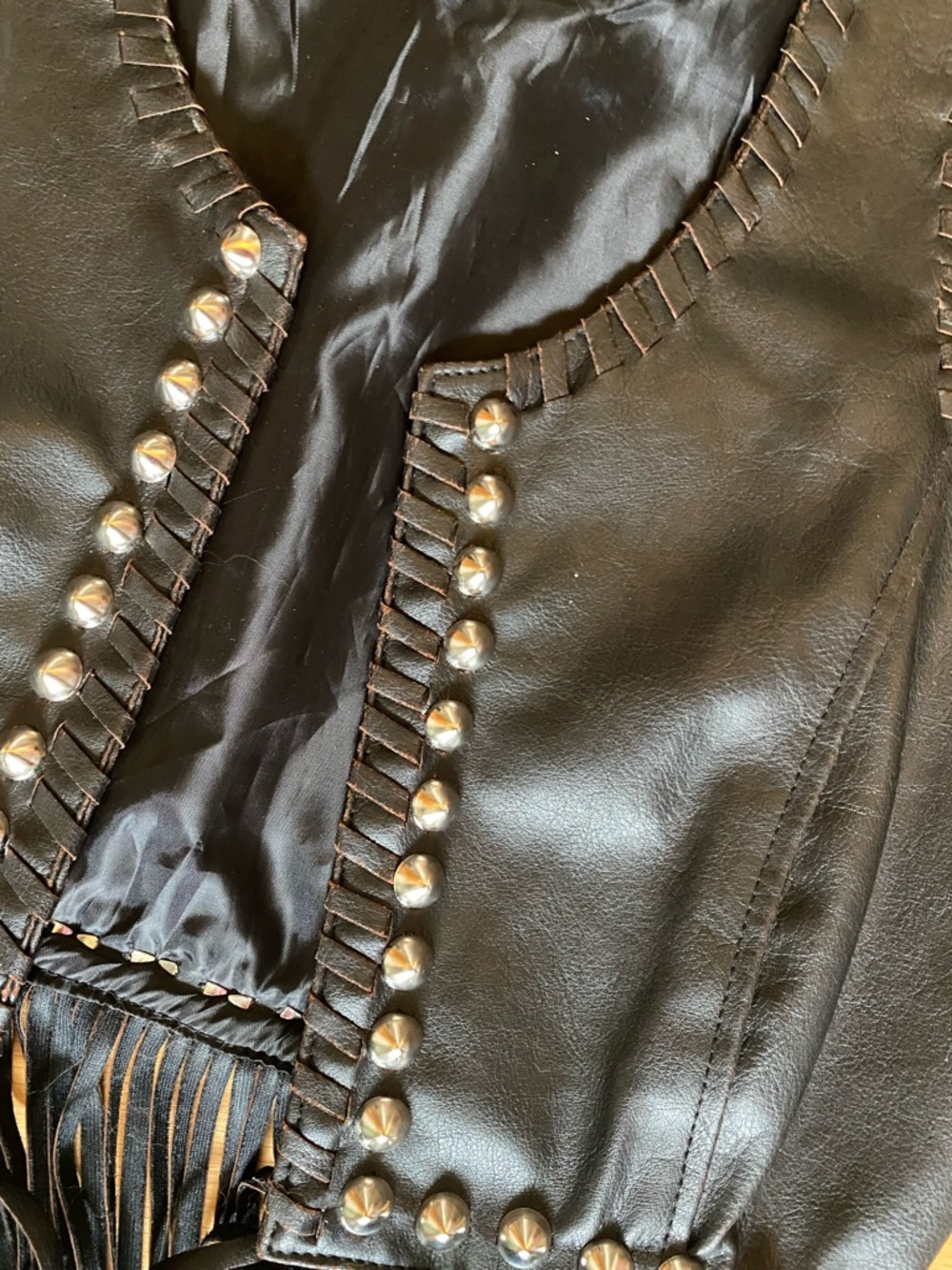 Black Faux Leather Fringe Studded Vest - Picture 4 of 4